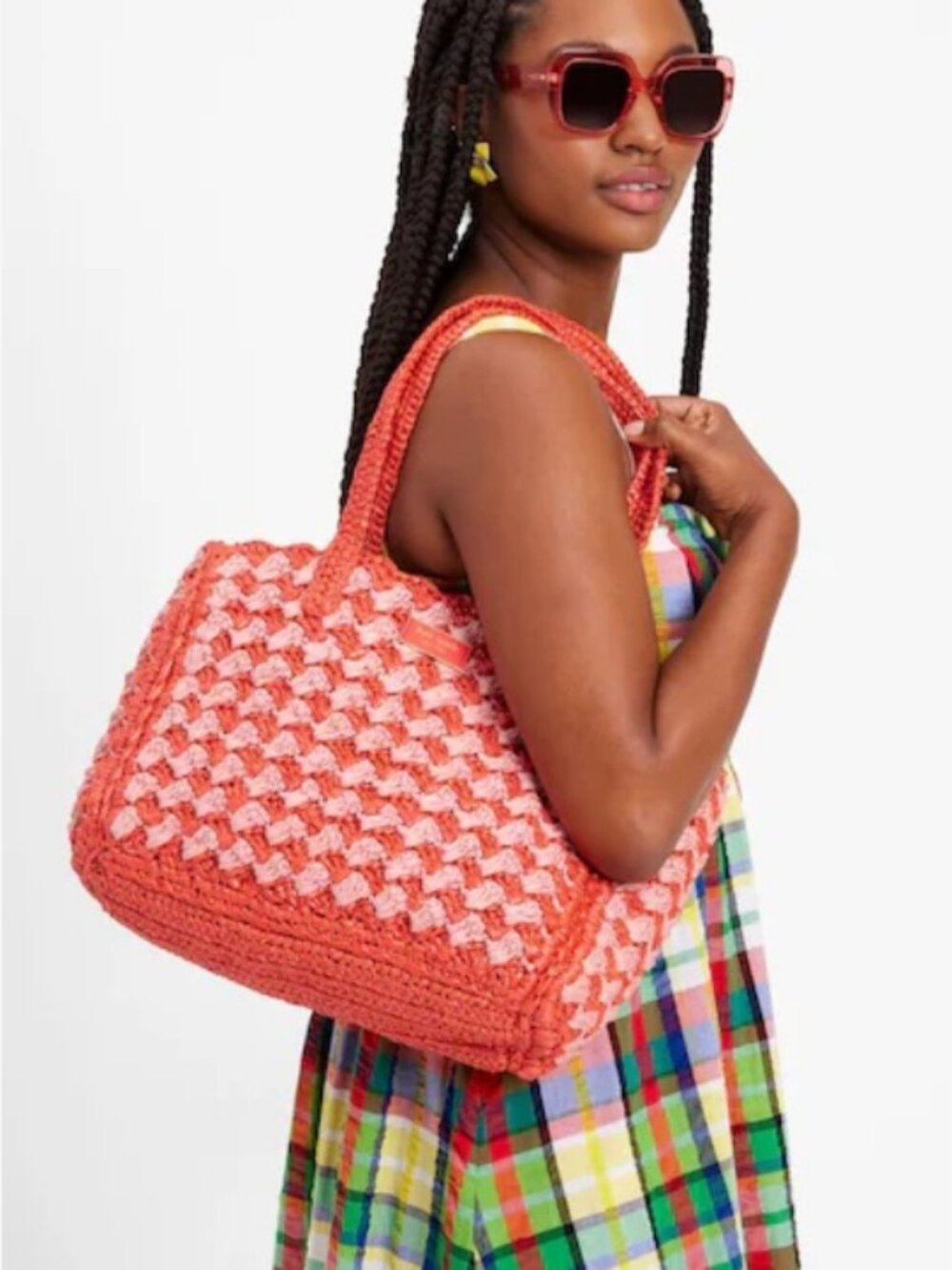 Kate Spade High Tide Striped Crochet Raffia Medium Tote, NWT
